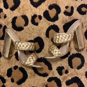 Gold braided chunky high heels